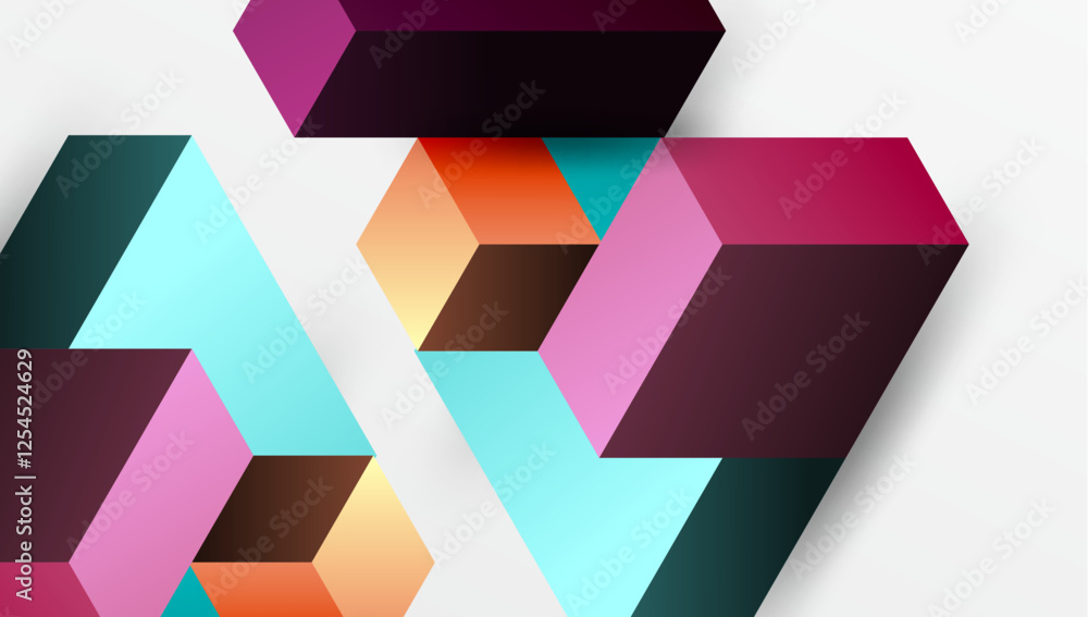 Poster Sleek abstract design featuring isometric 3D blocks in a clean, modern composition. Perfect for tech-inspired themes, with vibrant colors and geometric precision
