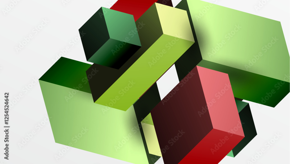 Poster Sleek abstract design featuring isometric 3D blocks in a clean, modern composition. Perfect for tech-inspired themes, with vibrant colors and geometric precision
