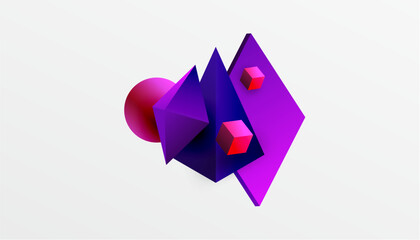 Abstract design showcasing isometric cubes, pyramids, squares, and spheres in a vibrant 3D layout. Modern and dynamic, perfect for tech, design, or futuristic themes