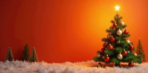 Christmas tree with a small bow and simple ornaments, trees, orange