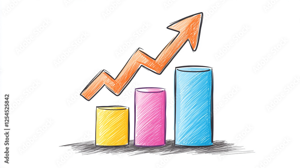 Poster a colorful, sketched graph showing growth with ascending bars, representing progress and data analys