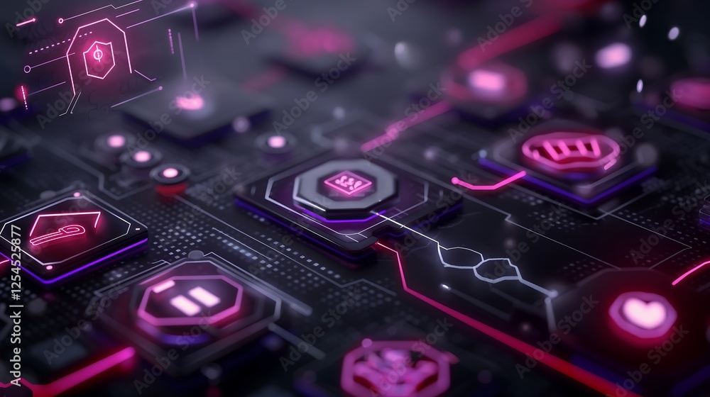 Poster encrypted financial transactions displayed on a futuristic augmented reality screen, with digital se