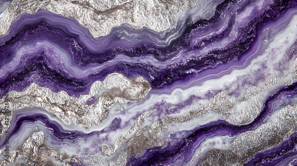 Poster purple and white marble with silver vein pattern displaying a celestial swirl design