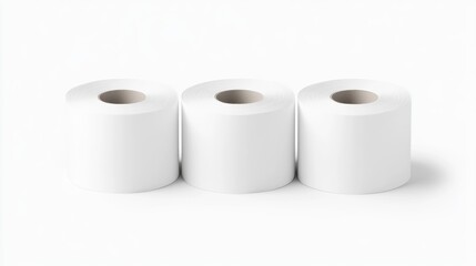 Three toilet paper rolls on white background, hygiene product, studio shot