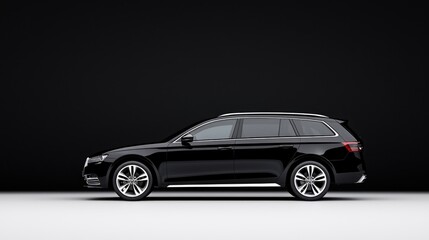 Fototapeta premium Black luxury station wagon, side profile, dark studio. Transport advertisement