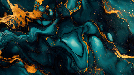 Blue and gold marble background with celestial swirls and glowing texture design