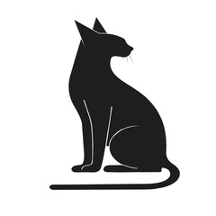 silhouette Black cute cat on white background.