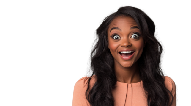 Surprised african american businesswoman showing astonishment on transparent background