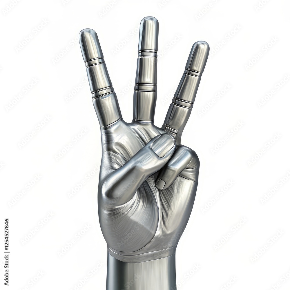 Aufkleber metallic hand gesture representing the number four with artistic design in 3d render