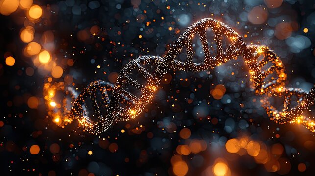 Abstract representation of a glowing DNA strand amidst colorful bokeh lights, symbolizing genetic research