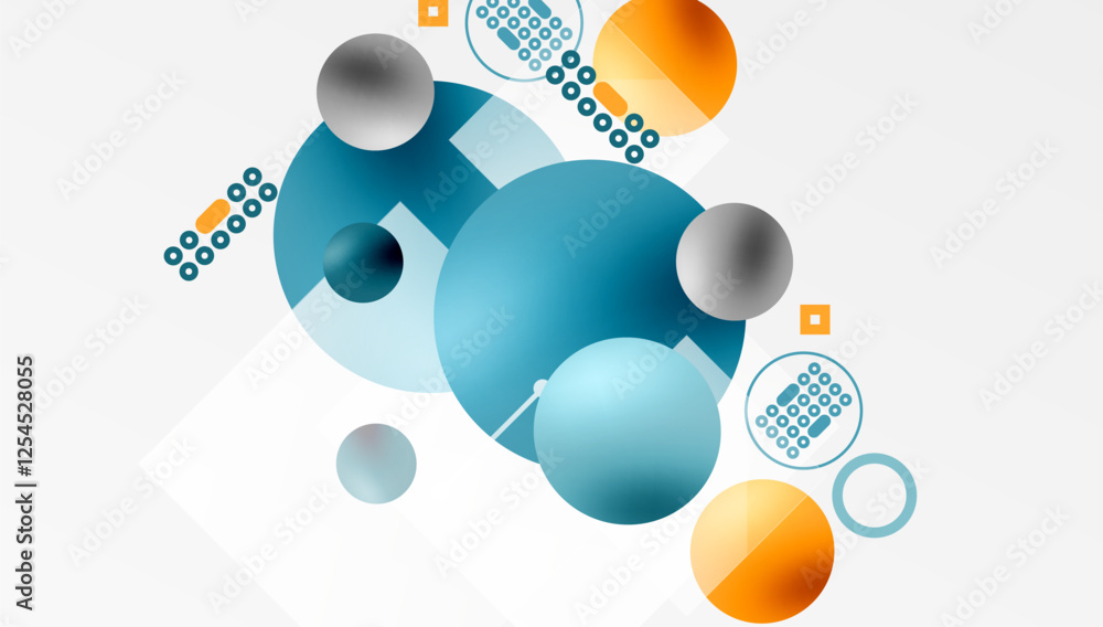 Poster Minimalistic abstract vector design, layered geometric shapes circles, squares, and triangles with soft pastel gradients and semi-transparent effects. Perfect for contemporary use