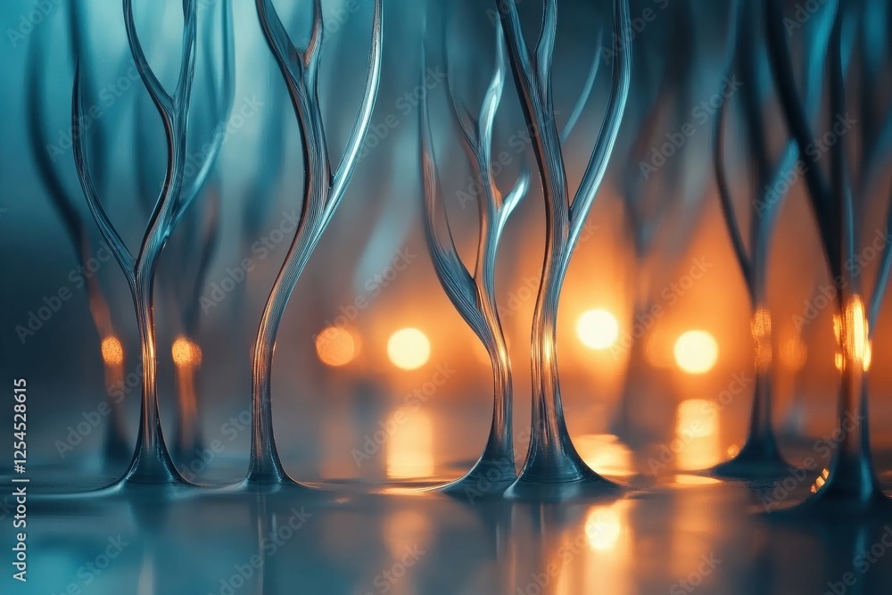 Aufkleber glowing abstract glass forest with delicate tree shapes and vibrant reflections in varying light. ge