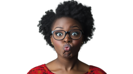 Young woman making funny face with transparent background