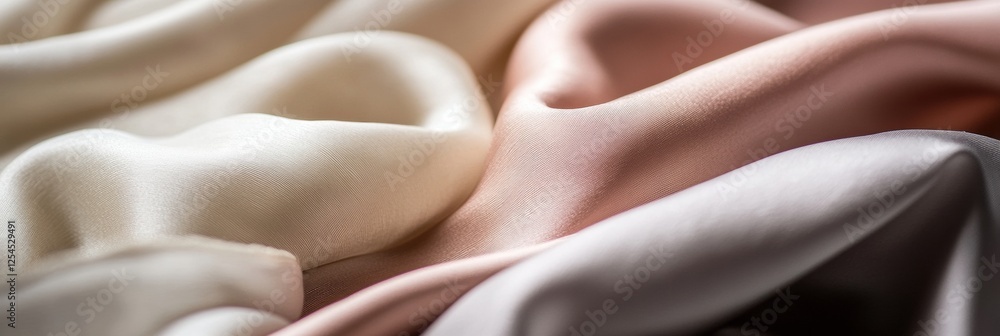 Aufkleber Luxurious flowing silk fabrics in soft lighting with elegant tones and ample blank space for creative text placement. Generative AI
