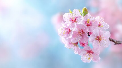 Pink cherry blossoms, spring bloom, soft background, nature beauty, website banner