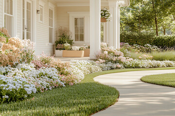 Obraz premium A thick, healthy layer of grass forming a soft, dense carpet across a wide lawn, bathed in bright sunlight, enhancing the green landscape.