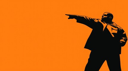 Man pointing, orange background, leadership concept, website banner
