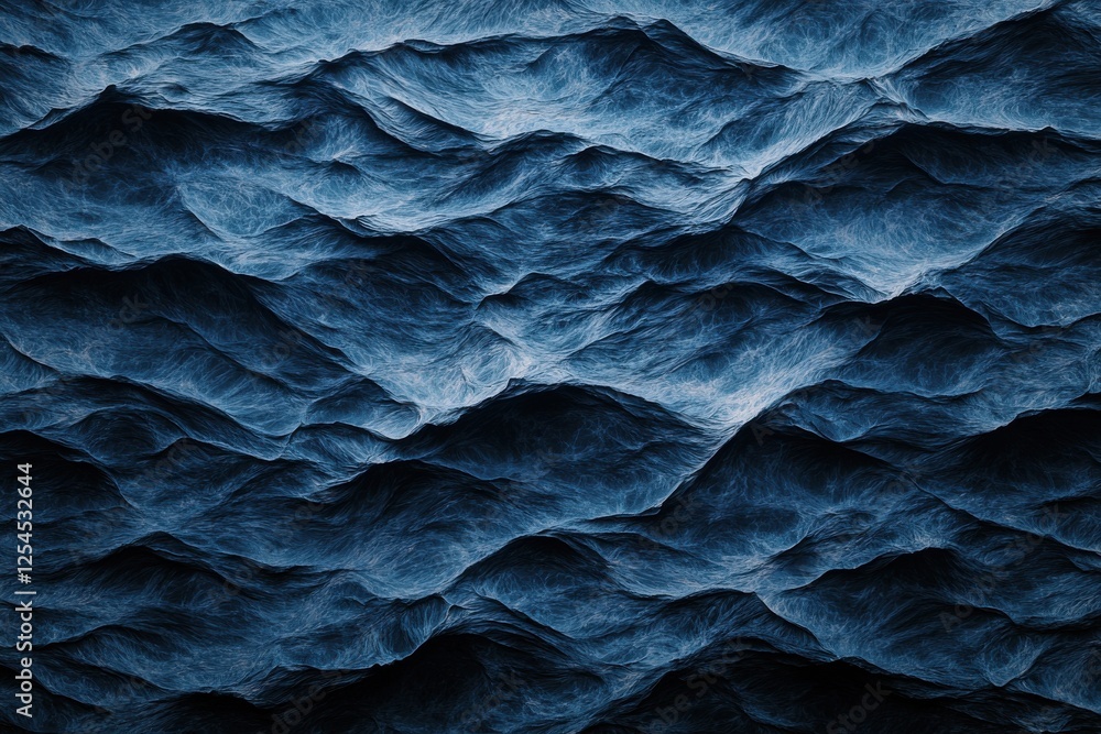 Poster a close-up view of dark ocean waves, showcasing textured patterns and varying shades of blue, creati