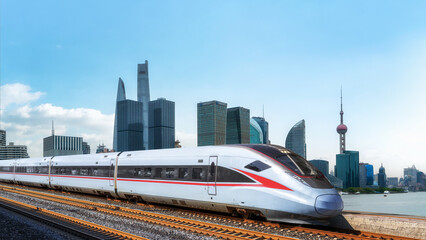 Modern High-Speed Train in Shanghai's Urban Landscape