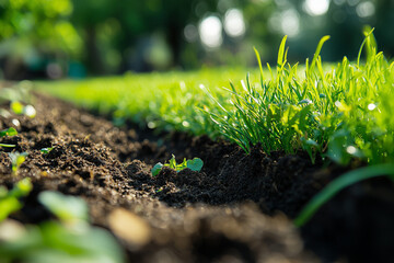 A lawn aerator machine working on the grass, creating small holes in the soil to enhance oxygen flow and improve soil health.