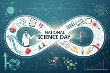 Fototapeta premium National Science Day, Visually striking infinity loop connecting technology and human interaction creativity