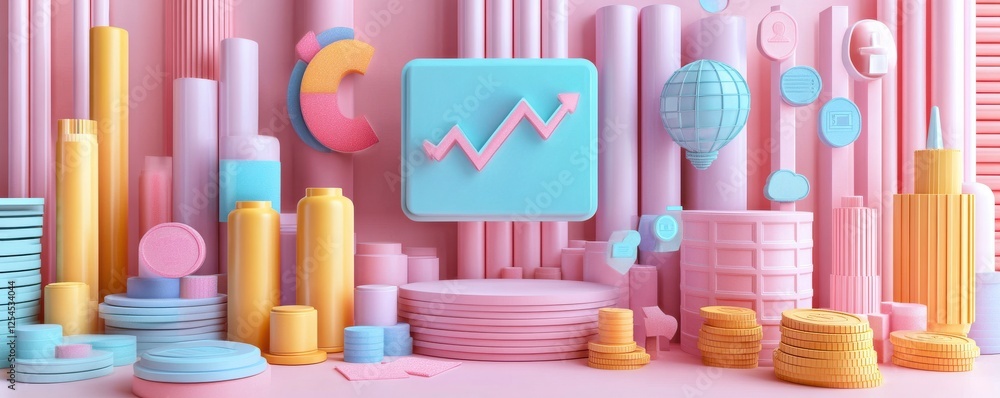 Aufkleber a vibrant, abstract scene featuring colorful geometric shapes and a growth chart, symbolizing data v