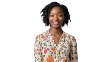Smiling young woman with transparent background posing for a portrait