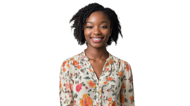 Smiling young woman with transparent background posing for a portrait - Powered by Adobe