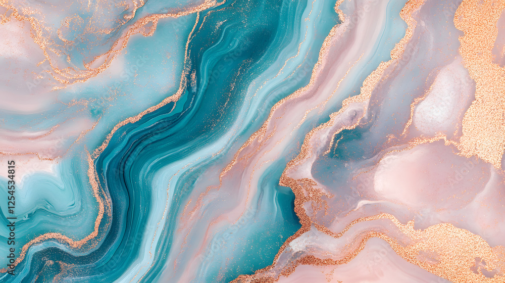 Poster close up of a marbled surface with glowing celestial patterns and colorful texture