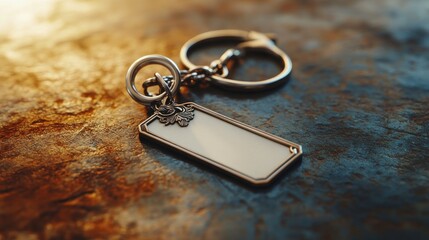 Blank metal keychain on textured surface