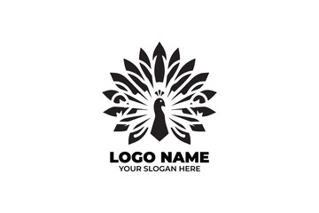 Stylized peacock logo with geometric feathers