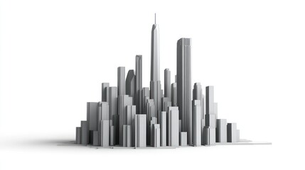 Monochromatic Metropolis: A 3D Render of a Modern Cityscape