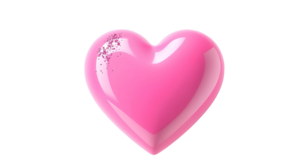 Vibrant pink 3d heart with shiny glitter on transparent background. png image.