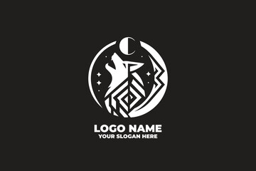 Howling wolf logo with symmetrical patterns