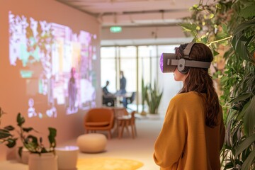 A serene hub where AI creates immersive holographic augmented reality.