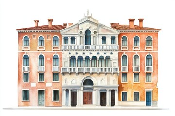 Obraz premium Building architecture illustration watercolor.