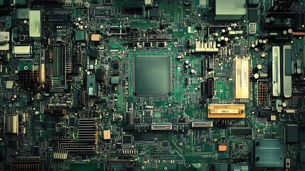 Circuit Board Abstract: A Technological Tapestry of Green Hues and Electronic Components