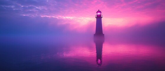 Serene Lighthouse at Sunrise with Colorful Sky and Calm Water