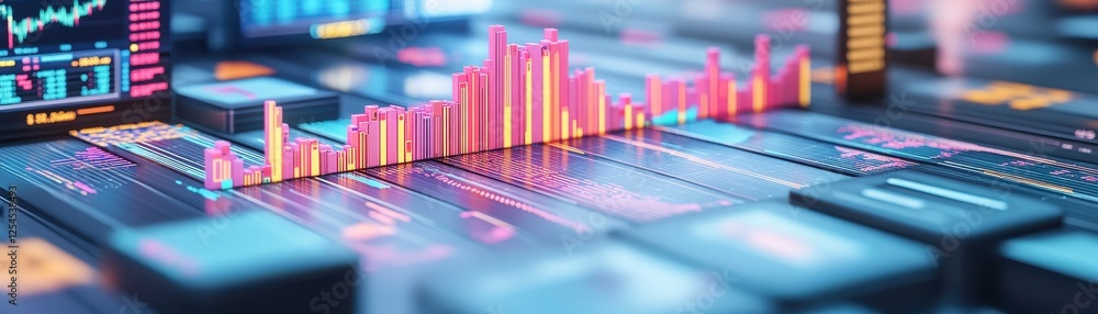 Poster a colorful financial graph displayed on a digital keyboard, illustrating data trends and analytics i