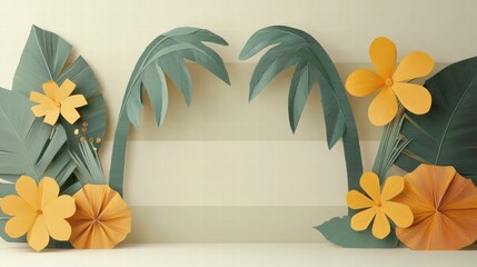 Vibrant Tropical Leaves and Flowers Art: Colorful Background for Summer Decor and Nature-Inspired Design, Perfect for Creative Projects and Illustrations.