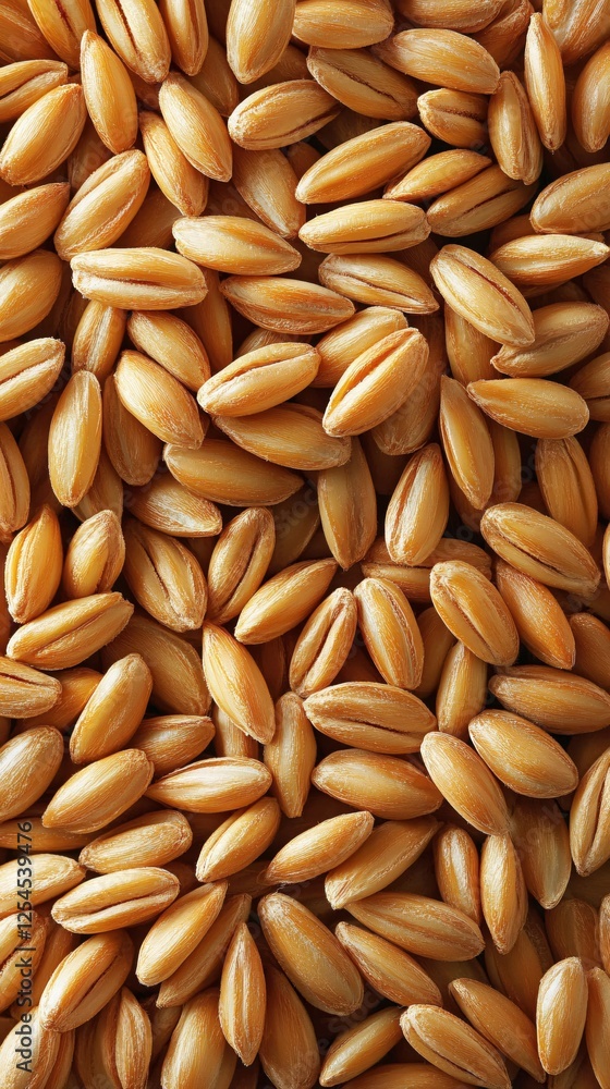 Poster close up of golden oat grains arranged in a full frame pattern with warm light and texture