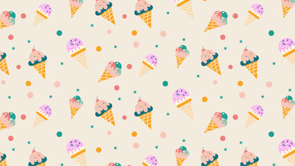 Pastel Ice Cream Cones on Creamy Background