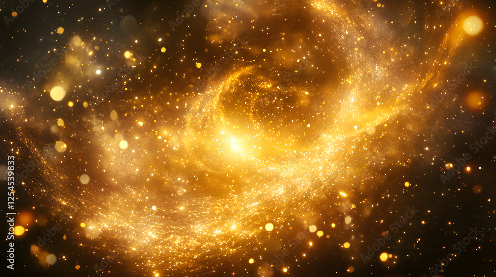 Poster spiral design with a celestial-inspired vortex on a yellow and black background for abstract art