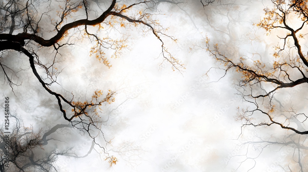 Poster ethereal canopy of bare branches against a soft sky creating a dreamy and abstract impression