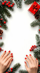 Festive hands frame, Xmas gift, winter