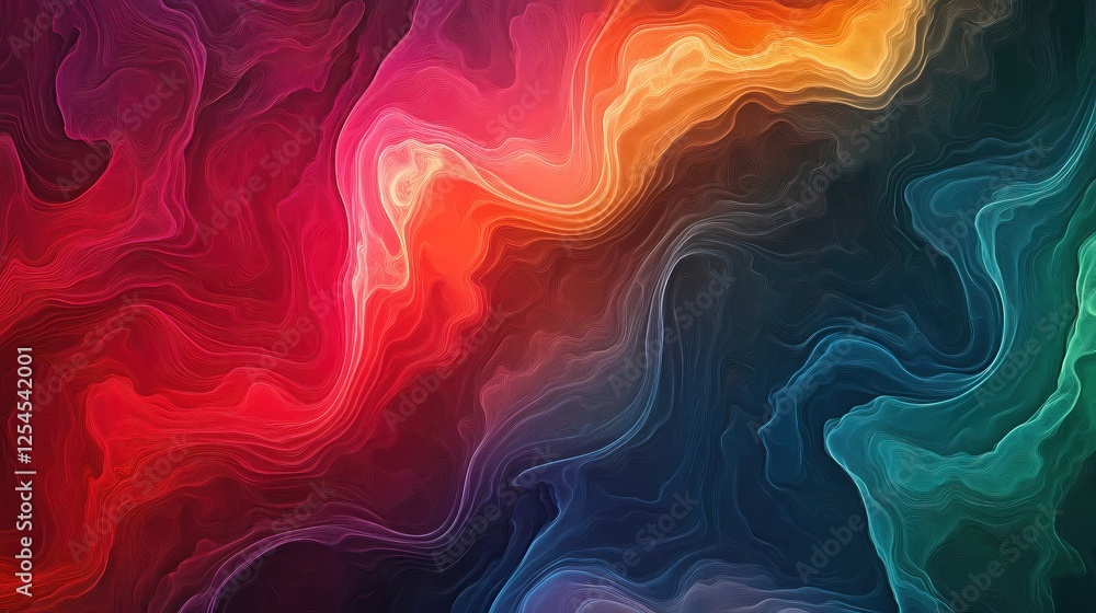 Poster abstract fluid art with vibrant color gradients and dynamic flowing lines for modern design