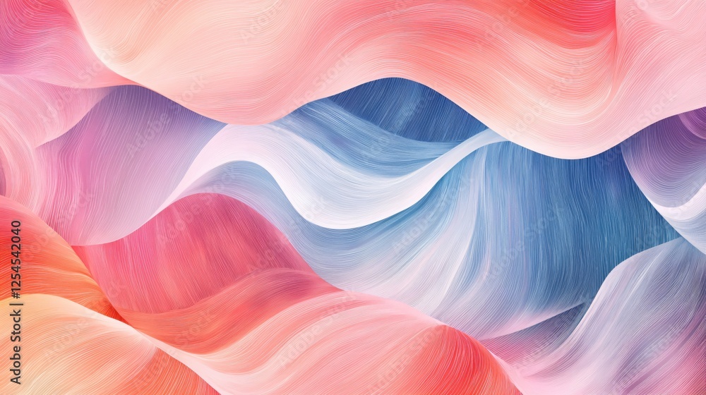 Poster abstract wavy gradient background with fluid lines in pink blue and peach tones design