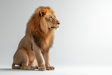 Majestic Male Lion Standing Proudly with Full Mane in Studio Setting, Captured in High Definition