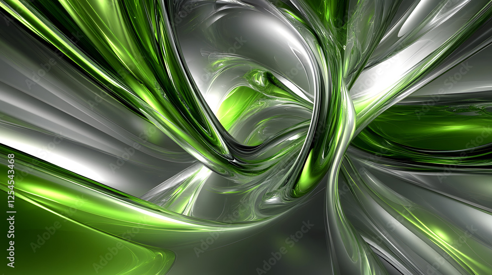 Poster abstract green and white design with glowing elements in a cosmic theme for artistic backgrounds and