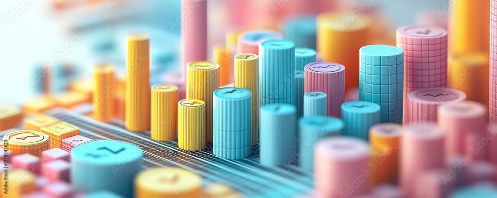 Aufkleber a vibrant, abstract representation of data visualization with colorful bars and cylindrical shapes, 